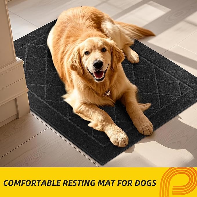 JSEI Dirt Trapper Door Mat 24"x36", Non-Slip Washable Entryway Mats, Dog Door Mat, Stain Resistant and Absorbent Floor Mats, Low Profile Welcome Mat for Front Back Door, Black