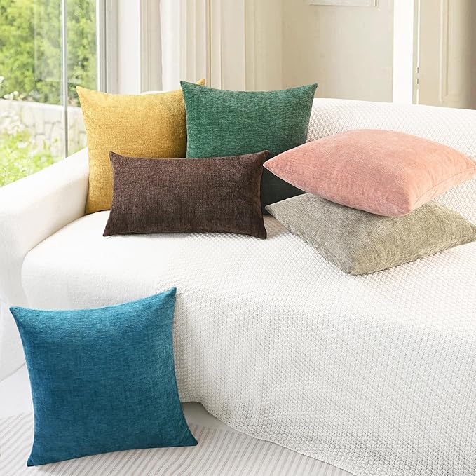 CaliTime Throw Pillow Covers Decorative 16 X 26 Inches Pack of 2 Cozy Chenille Cushion Cases for Couch Sofa Bed Living Room Home Gold