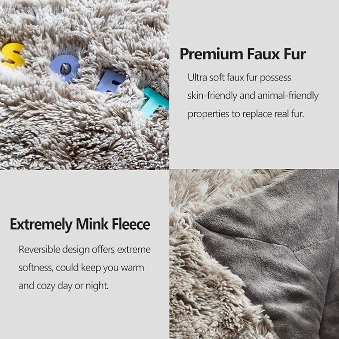 GONAAP Fuzzy Faux Fur Throw Blanket Twin Size Frosty Grey Super Soft Cozy Plush Fuzzy Shaggy Blanket for Couch Sofa Bed (Frosty Grey, Twin(60"x80"))