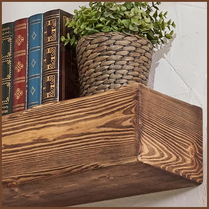 Handmade Fireplace Mantel Shelf 60", Extra Wide Rustic Wood Mantles for Over Fireplace, Wall Mounted Floating Mantel Shelves for Living Room Decor (Dark Rustic, 60Lx6Hx8D inches)