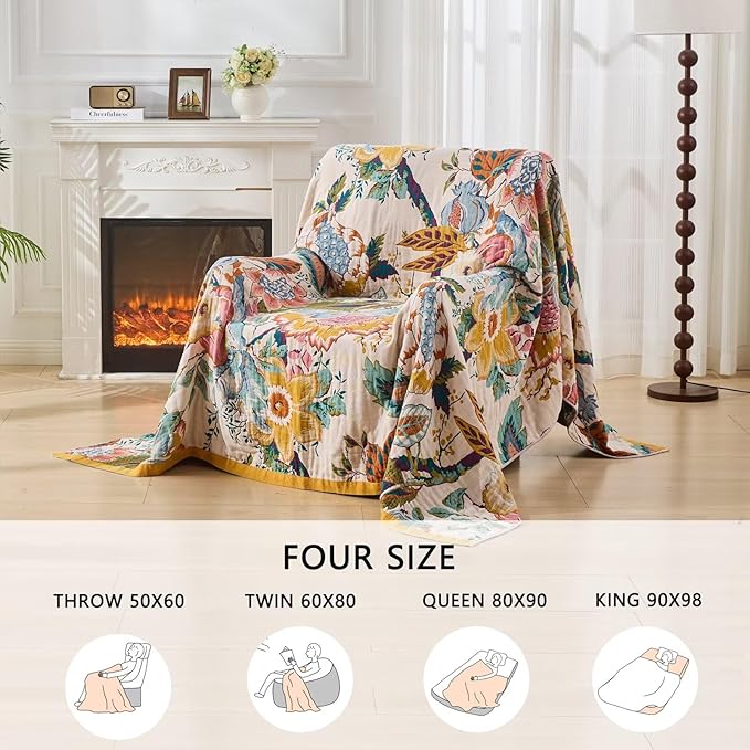 Boho Throw Blanket, Reversible Cotton Bohemian Tapestry Hippie Room Decor Double Sided, 100 Cotton King Size Bed Throw, Lightweight Summer Blanket for Travel, Sofa, Picnic,90"x98"