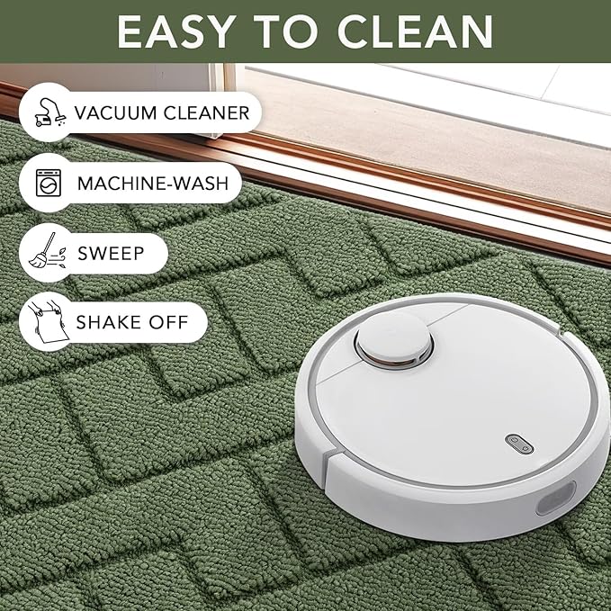 hicorfe Front Door Mat Outside Entrance,36"x59" Absorbent Muddy Dirt Resist Welcome Door Mats Outdoor Indoor,Stain and Fade Resistant,Non Slip Backing Entry Mat Doormat for Entryway(Green)