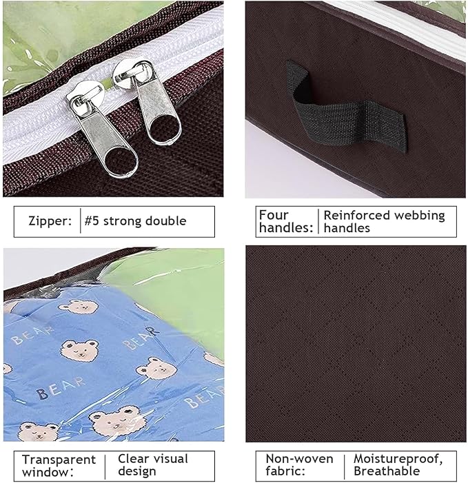 Budding Joy 6 Pack 90L Under bed Storage Containers Organizer Large Capacity Underbed Clothes Storage Bins Organization and Storage Bedroom Foldable Storage Bags with Clear Window Brown