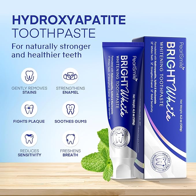 PearlSmile Hydroxyapatite Niacinamide Whitening Toothpaste – 5% Niacinamide + 10% Nano-Hydroxyapatite (nHAp) – Strengthens Enamel & Remineralizes – Fluoride-Free, 4.2oz (Pack of 3)