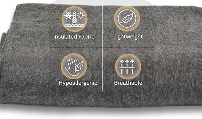 Alpaca Wool Throw Blanket | Warm, Ultra-Soft, Breathable, Non-Itchy Blanket-Throw | Hypoallergenic and Beautiful Fabric (Gray)