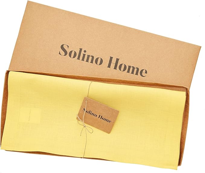 Solino Home Linen Sunshine Yellow Table Runner 60 Inches - 100% Pure Linen Farmhouse Short Table Runner 14 x 60 Inch Ideal for Dresser and Coffee Tables - Fete