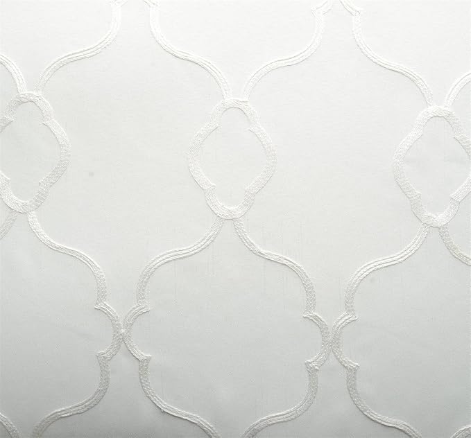 MIUCO Moroccan Embroidered Semi Sheer Curtains Faux Linen Grommet Curtain Panels for Living Room 52 x 95 Inch 1 Pair, Off White