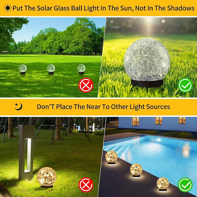 Solar Globe Lights Outdoor Waterproof-Solar Balls for Garden-Cracked Glass Ball Outdoor-Solar Orbs for Outside-Outdoor Decorations for Patio and Yard Lawn Backyard Decor