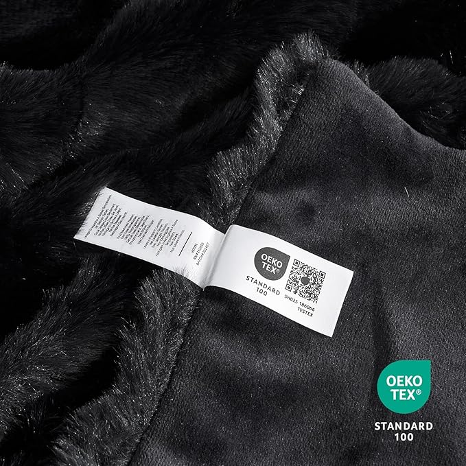 Cozy Bliss Faux Fur Throw Blanket for Couch, Fuzzy Soft Plush Thick Bubble Blanket for Sofa Bedroom Living Room, 108 * 90 Inches Black