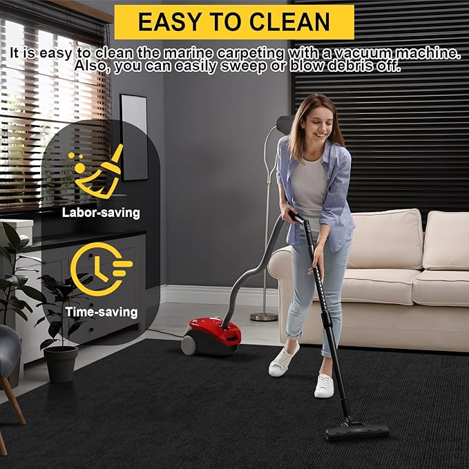 Marine Carpet,6 FT x 23 FT Black Indoor Outdoor Carpet 0.2" Thick Boat Carpet with Water-Proof TPE Backing, Non-Slide Outdoor Marine Carpet Roll for Home, Patio, Porch, Deck