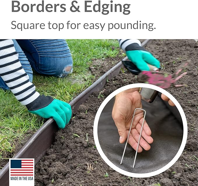 Pinnacle Mercantile USA Made 250 Pack Garden Landscape Staples Weed Barrier Fabric Stakes Galvanized 6 inch Pins Anti Rust Sod Staple 11 Gauge Steel