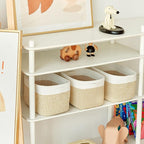 Small Cotton Rope Storage Basket Set of 3-11"x7"x7" Perfect Woven Baskets for Storage, Ideal Storage Baskets for Organizing Toys, Towels, and More - Baskets for Shelves（White & Mixed Camel）
