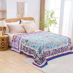 Fall Blanket for Bed, 100% Cotton Soft Rustic Boho Throw Blanket Quilt, 80"x90" Farmhouse Decor Bed Flower Blankets, Light Weight Reversible Bohemian Throw Quilt