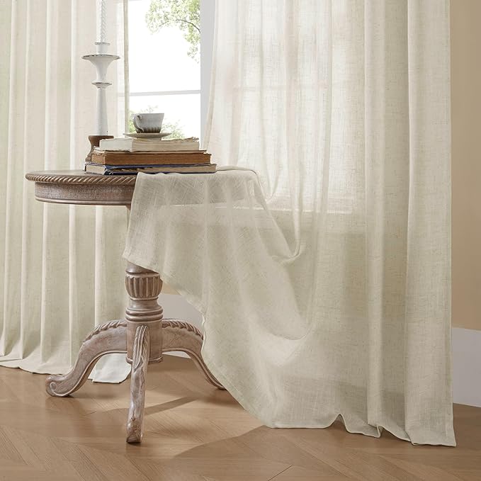 Joydeco Linen Curtains 96 Inch Length 2 Panel Sets,Light Filtering Curtains for Bedroom 100 Inch Wide Living Room Drapes with Back Tabs & Rod Pockets (W100 x L96 Inch, Beige)