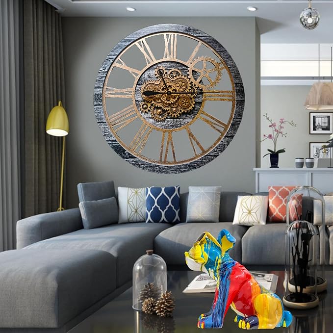 The Gears Clock 36'' Inch Real Moving Gear Wall Clock Vintage Industrial Oversized Rustic Farmhouse (Vintage Carbon Grey and Bronze)