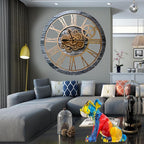 The Gears Clock 36'' Inch Real Moving Gear Wall Clock Vintage Industrial Oversized Rustic Farmhouse (Vintage Carbon Grey and Bronze)