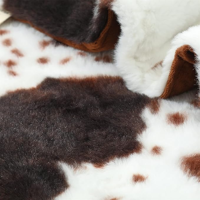 RYNGHIPY Lightweight Soft Cow Print Throw Blanket - Warm Coffee Throw for Baby Kids Girls Boys Adults (51''x63'')