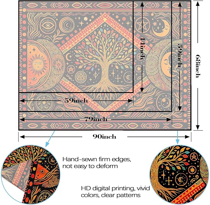 Lunerfex Tree of Life Sun Moon Stars Wall Tapestry, Cosmic Harmony Symbol Tapestries for Home Decor, Mystical Tapestry 60x44 Inch