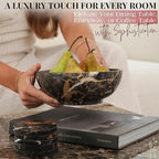 Gusto Nostro 8" Luxury Black Marble Decorative Bowl for Coffee Table - Elegant Decorative Fruit Bowl for Kitchen Counter - Heavy Stone Entryway Catch All for Keys, Potpourri Holder Centerpiece, Medium