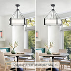 20.4''Drum Chandelier,5-Light Fabric Modern Chandeliers,Black Farmhouse Round Pendant Light Fixture for Dining Room Kitchen Island Living Room Bedroom Hallway