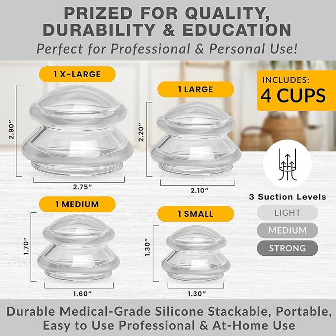 Silicone Cupping Therapy Set Professional Massage Cupping Cups for Cupping Therapy 4 Cup Kit for Massage, Myofascial Release, Cellulite Reduction (Lure Clear)