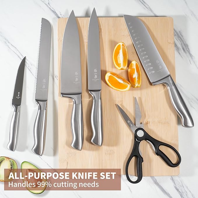 ZHANG XIAO QUAN SINCE 1628 15Pcs Knife Block Set,kitchen knife set with Built-in Sharpener Razor-Sharp High Carbon Stainless Steel Dishwasher Safe(Silver)
