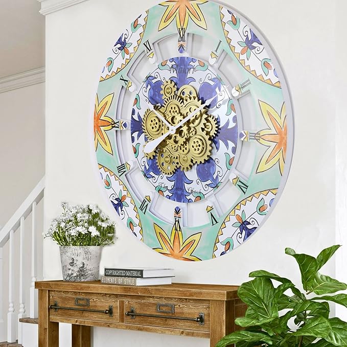 The Gears Clock Wall Clock Italy Collection with Moving Gears (Maiori, 36 inch Round)