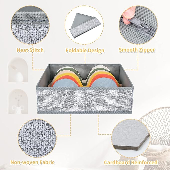 DIMJ Drawer Organizer Clothes 15 Pack - Foldable Baby Organizers and Storage & Dresser Organizer for Bedroom, Closet - Nursery Organization Dresser Dividers for underwear Sock Bra Belt Tie, Gray