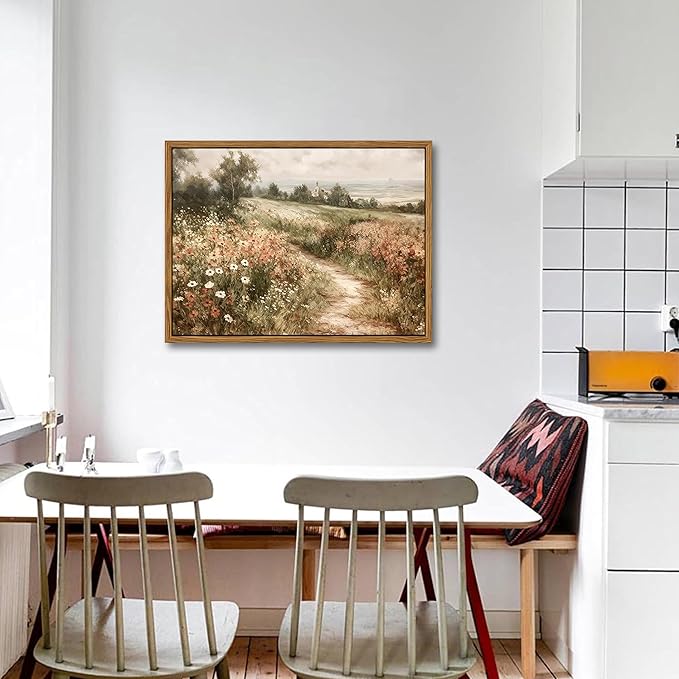 Vintage Framed Wall Art for Living Room – Vintage Wildflower Pictures Oil Paintings Canvas Prints – Country Flower Modern Farmhouse Wall Decor for Bathroom Bedroom Home Office – 12x16in