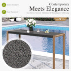 Sophia & William Outdoor Bar Set, Patio Bar Table and Chairs Set, Bar Height Patio Set - 2 x Swivel Bar Chairs(Brown), 1 x Rectangular Bar Table(Larimar Desktop)
