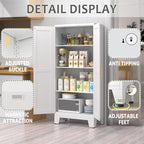 61.02" Pantry Cabinet, Kitchen Pantry Storage Cabinets with Adjustable Shelves and Feet, White Pantry Storage Cabinet for Kitchen, Dining Room, Living Room and Bathroom (White) Metal