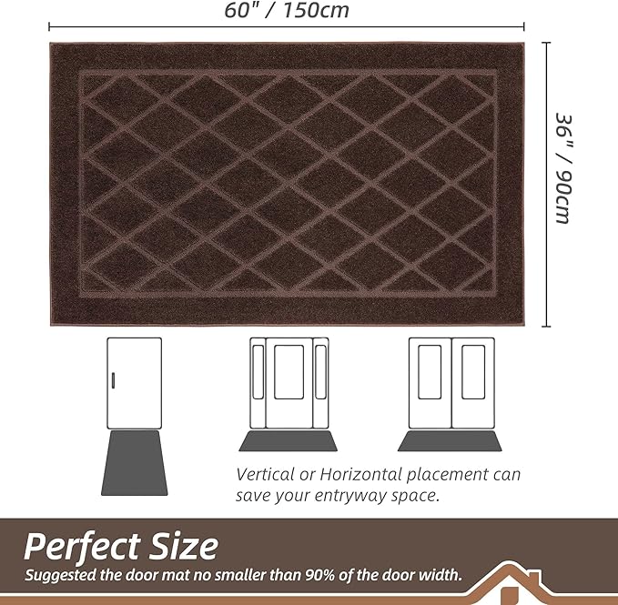 BEQHAUSE Dirt Trapper Door Mat 36" x 60", Doormat Non-Slip Entryway Rugs Washable, Dog Door Mat Stain Resistant and Absorbent Welcome Floor Mat for Front Back Door, Muddy Wet Shoes & Paws, Brown