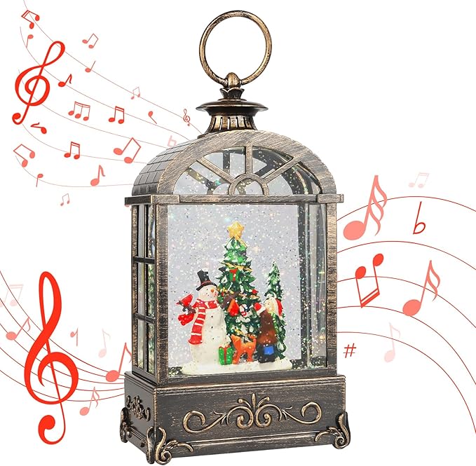 Christmas Snow Globes Lantern,Musical Snow Globes,Christmas Decorations Indoor for Home,Battery Or USB Powered,with 6 Hour Timer,Christmas Lantern for Festival Decoration,Snowman Child