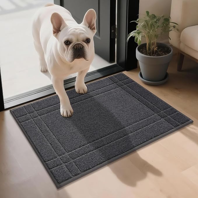 JSEI Entryway Rugs Doormat 20"x32", Non-Slip Dirt Trapper Door Mats Indoor, Washable Absorbent and Stain Resist Welcome Floor Mat for Front Door, Dog Door Mat, Muddy Wet Shoes & Paws, Dark Grey