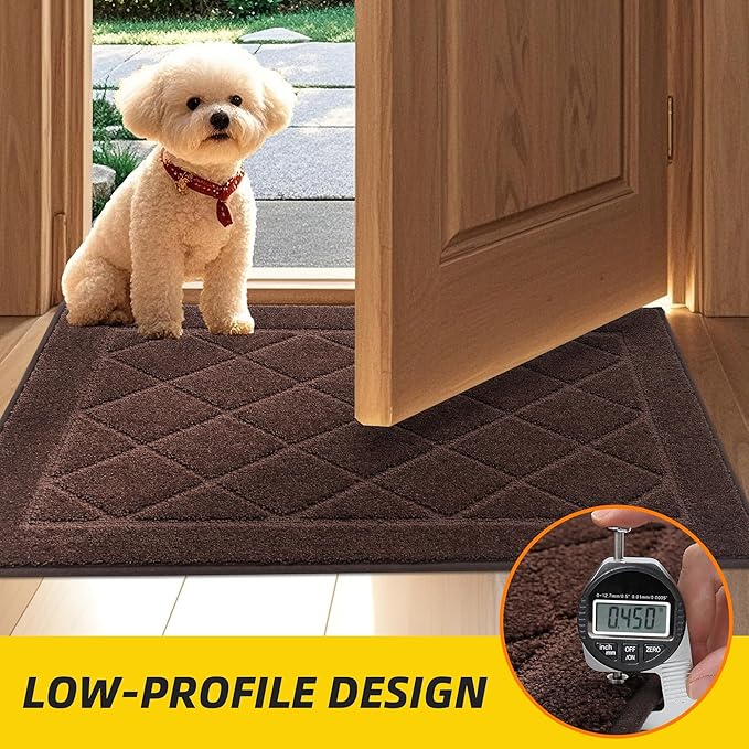 JSEI Dirt Trapper Door Mat 32"x48", Non-Slip Washable Entryway Mats, Dog Door Mat, Stain Resistant and Absorbent Floor Mats, Low Profile Welcome Mat for Front Back Door, Brown