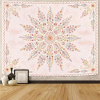 Fowocu Boho Floral Mandala Tapestry for Bedroom Aesthetic Pink Bohemian Flower Wall Tapestry Watercolor Hippie Indian Small Tapestries Wall Hanging for Living Room Dorm Decor 40 x 30 Inch