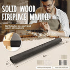 60x8x3 Fireplace Mantel - Handcrafted Hollow Rustic Solid Wood Wall Mounted Floating Shelf with Invisible Heavy Duty Wood Bracket (Weathered Black)
