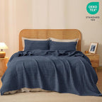 PHF 100% Cotton Waffle Weave Blanket Queen Size, Soft Lightweight Breathable Cozy Summer Blankets for Bed, Luxury Aesthetic Woven Bedding for Home Decor, 90"x90", Dark Navy