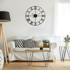 Large Wall Clock - 40cm/ 16 Inches Silent Non-Ticking Metal Wall Clock, Black, Vintage Modern Style, Battery Operated, Ideal for Living Room, Bedroom, Office, Farmhouse Decor
