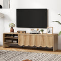 ORRD 63'' TV Stand, Modern TV Console Table Wave Panel Television Stands Entertainment Media Center with Storage Compartment and Sliding Door for Living Room (Natural)