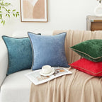 decorUhome Chenille Soft Throw Pillow Covers 24x24 Set of 2, Farmhouse Velvet Neutral Decorative Euro Pillow Covers with Stitched Edge for Couch Sofa Bed Home Decor, Teal