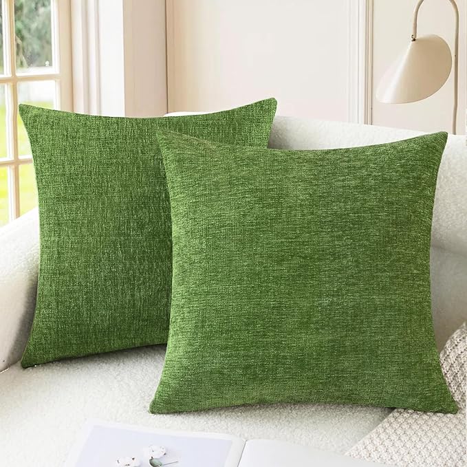 CaliTime Throw Pillow Covers Decorative 26 X 26 Inches Pack of 2 Cozy Chenille Cushion Cases for Couch Sofa Bed Living Room Home Forest Green