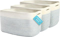 OrganiHaus Set of 3 Woven Storage Baskets for Organizing, Cotton Rope Organizer Bins for Shelves, Closet & Nursery, Dog Toy Basket, Decorative Bins for Toys, Towels & Books - 15x10x9, Blue/Off-White