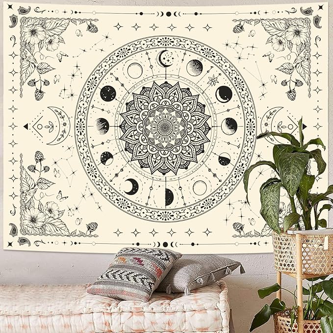 Lunerfex Mandala Moon Tapestry Boho Tapestry for Bedroom Black and White Tapestries Wall Hanging Living Room Wall Art and Home Decor 44x60