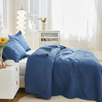 MarCielo 3-Piece 100% Cotton Oversized Bedspread Lightweight Quilt Coverlet Embroidery Farmhouse Bedding Set T0 (Midtone Blue, Oversized King (118"x106"))