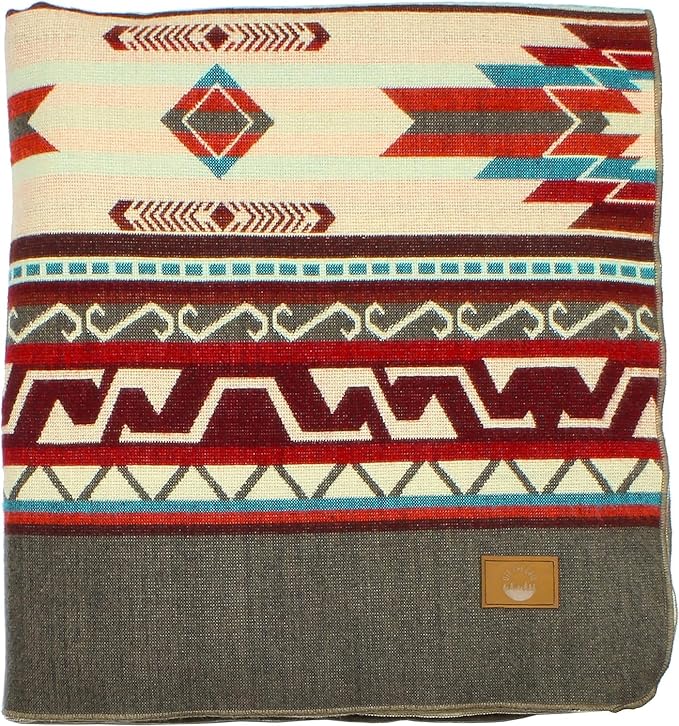 Inca Aztec Throw, Queen, King Blanket | Southwest Indian Navajo Boho Style | Native Cover for Camping, Bedding, Couch, Vanlife | Faux Alpaca, Lightweight, Hypoallergenic (Chimborazo Beige, King)