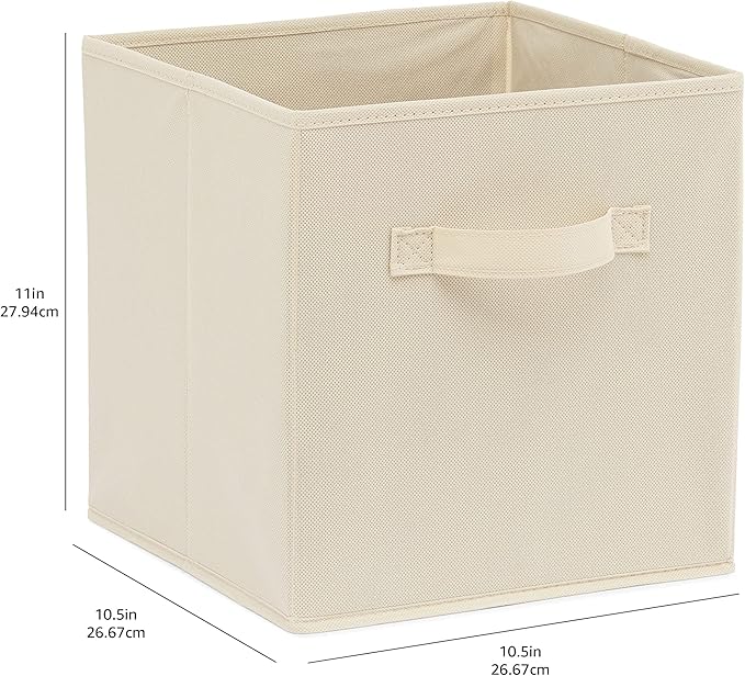 Amazon Basics Collapsible Fabric Storage Cubes Organizer with Handles, Sturdy, Beige, 10.5-x-10.5-x-11-inch, Pack of 6