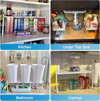 9'' Wide Expandable Cabinet Shelf Organizer Rack Adjustable Length 14''-26'' Pantry Shelf Spice Rack Heavy Duty Nonslip Kitchen Counter Storage Shelves Pantry Cupboard Under Sink Countertop White