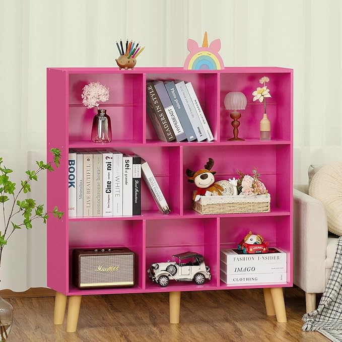LEYAOYAO 3 Tier Bookshelf with Legs - Pink