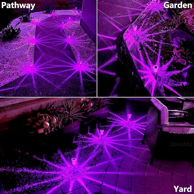 DenicMic Halloween Solar Lights Outdoor 10 Pack Purple LED Waterproof Yard Garden Patio Backyard Pathway Walkway Landscape Path Lawn Outside Halloween Decorations Outdoor